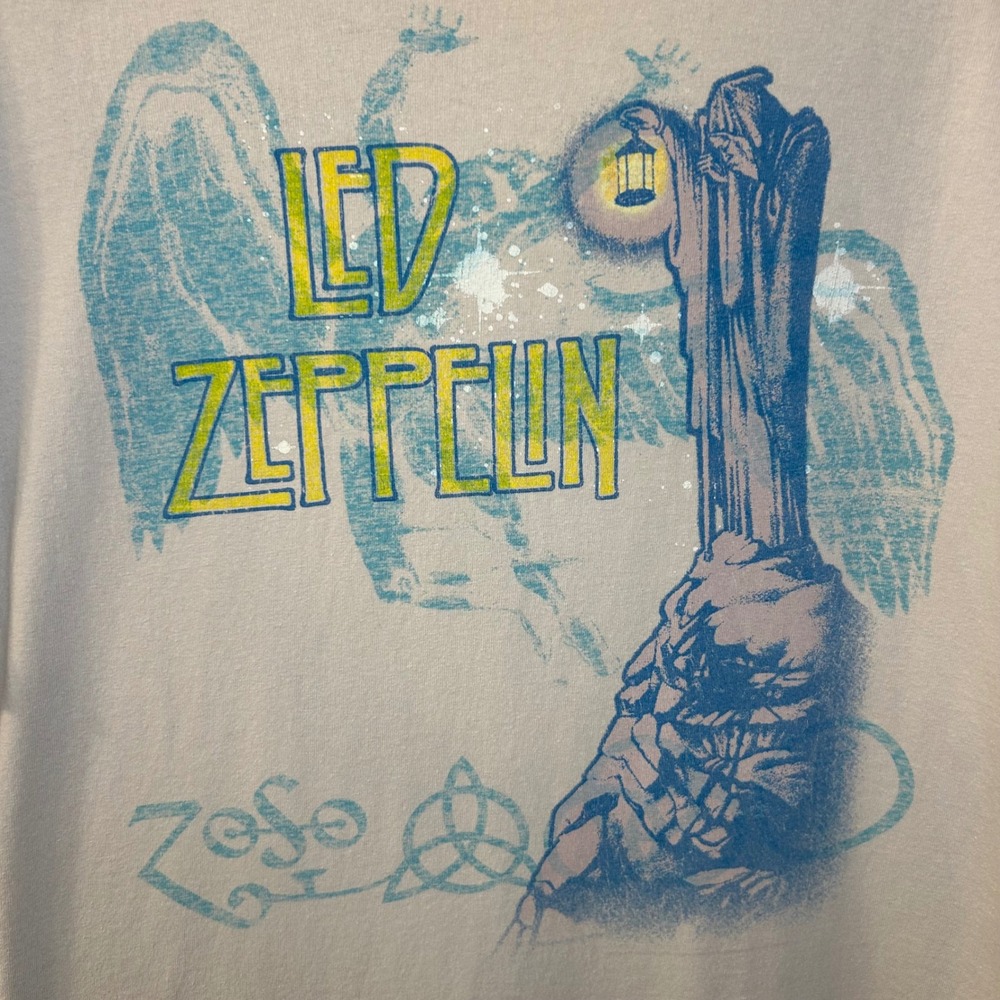 VTG Y2K Led Zeppelin The Hermit Graphic Mens L Gray Distressed Rock Band Tee